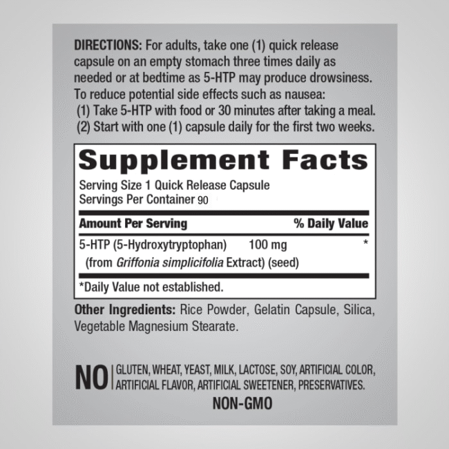 5-HTP, 100 mg, 90 Quick Release Capsules - Image 2