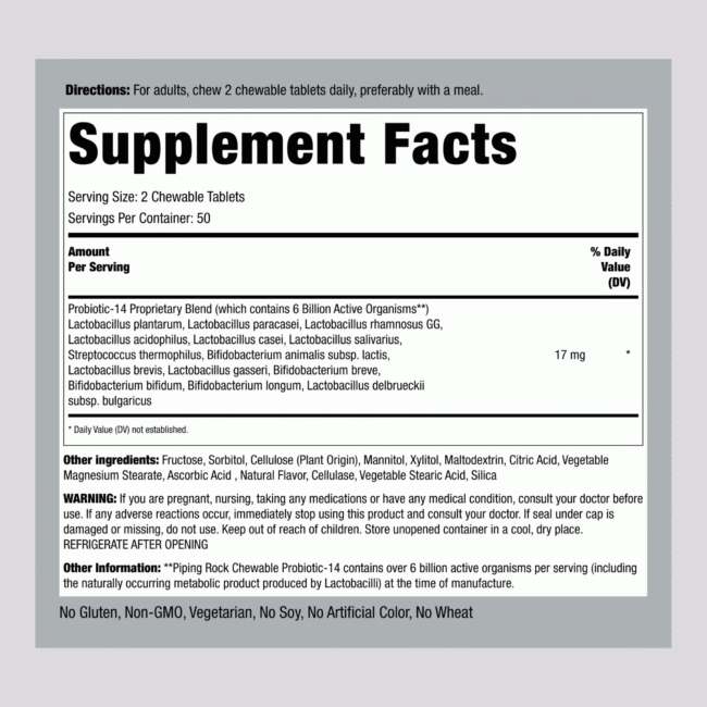 Chewable Probiotic 14 Strains 6 Billion Organisms (Berry), 100 Chewable Tablets - Image 2