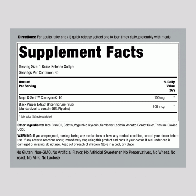 CoQ10, 100 mg, 60 Quick Release Softgels - Image 2