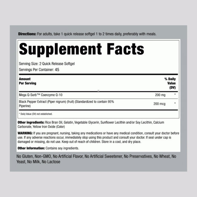 CoQ10, 200 mg, 90 Quick Release Softgels - Image 2