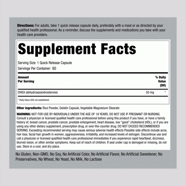 DHEA, 50 mg,  60 Quick Release Capsules - Image 2