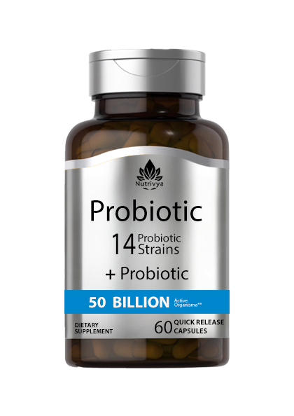 Nutrivya Probiotic 14 Strains 50 Billion Organisms plus Prebiotic bottle
