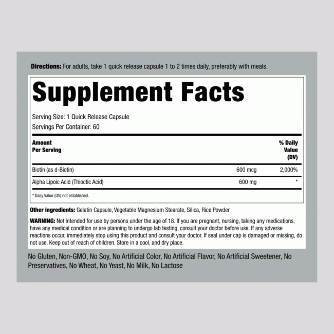 Alpha Lipoic Acid, 600 mg, 60 Quick Release Capsules - Image 2