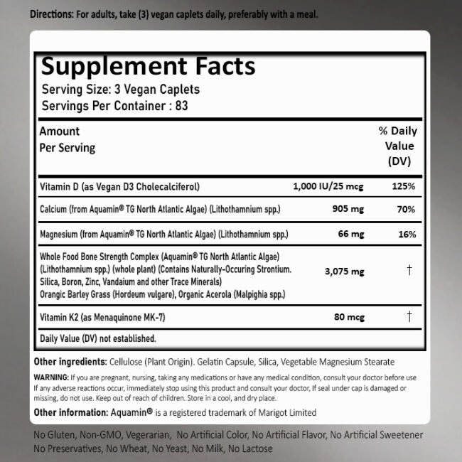 Bone Strength Formula (Plant Based Calcium), 250 Vegan Caplets - Image 2