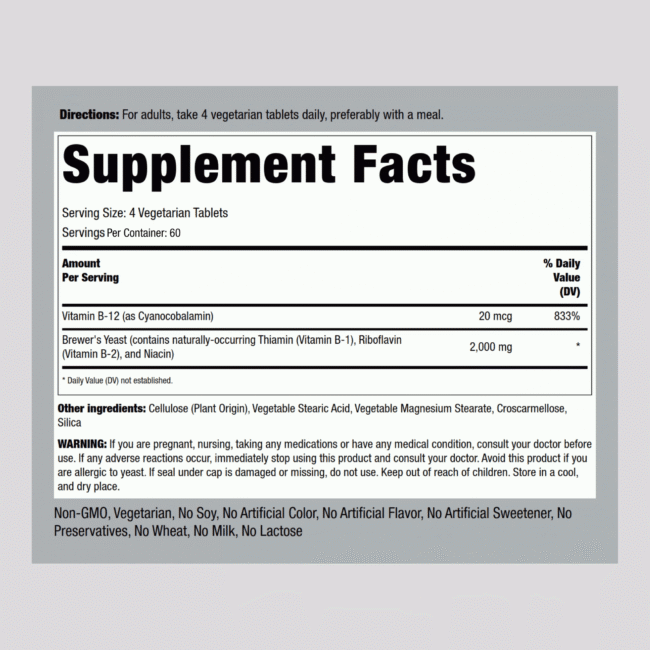 Brewer's Yeast, 2000 mg (per serving), 240 Tablets - Image 2