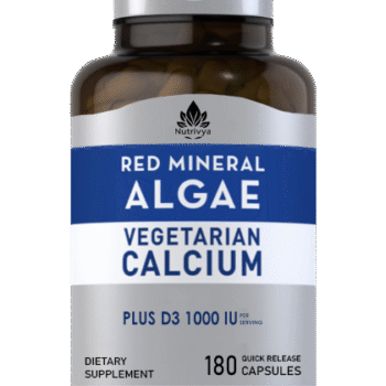 Nutrivya Red Mineral Algae Aquamin Plant Based Calcium 180 Veggie Capsules Bottle