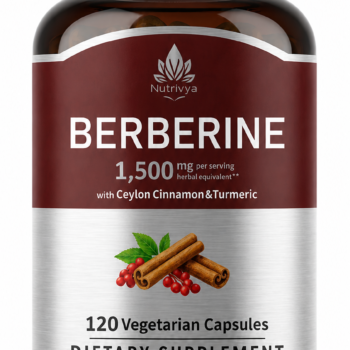 “Nutrivya Berberine 1500mg with Ceylon Cinnamon & Turmeric – 120 Veggie Capsules Bottle”