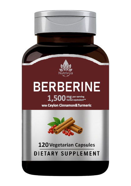 “Nutrivya Berberine 1500mg with Ceylon Cinnamon & Turmeric – 120 Veggie Capsules Bottle”